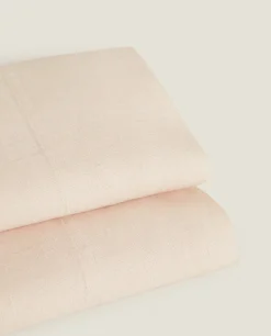 Flat Sheets*ZARA Home (140 Gsm) Washed Linen Flat Sheet Pink