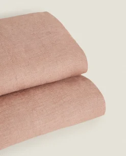 Flat Sheets*ZARA Home (140 Gsm) Washed Linen Flat Sheet Pink