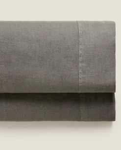 Flat Sheets*ZARA Home (140 Gsm) Washed Linen Flat Sheet Grey