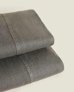 Flat Sheets*ZARA Home (140 Gsm) Washed Linen Flat Sheet Grey