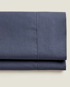 Flat Sheets*ZARA Home (300 Thread Count) Cotton Percale Flat Sheet Navy