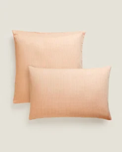 Pillowcases*ZARA Home (300 Thread Count) Striped Washed Sateen Pillowcase Coral