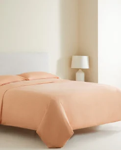 Duvet Covers*ZARA Home (300 Thread Count) Striped Washed Sateen Duvet Cover Coral