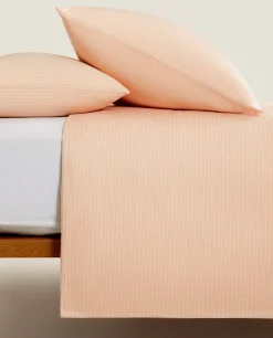 Duvet Covers*ZARA Home (300 Thread Count) Striped Washed Sateen Duvet Cover Coral