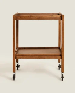 Furniture*ZARA Home Ash Wood Folding Cart With Trays Brown