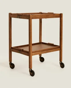 Furniture*ZARA Home Ash Wood Folding Cart With Trays Brown