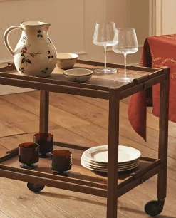 Furniture*ZARA Home Ash Wood Folding Cart With Trays Brown