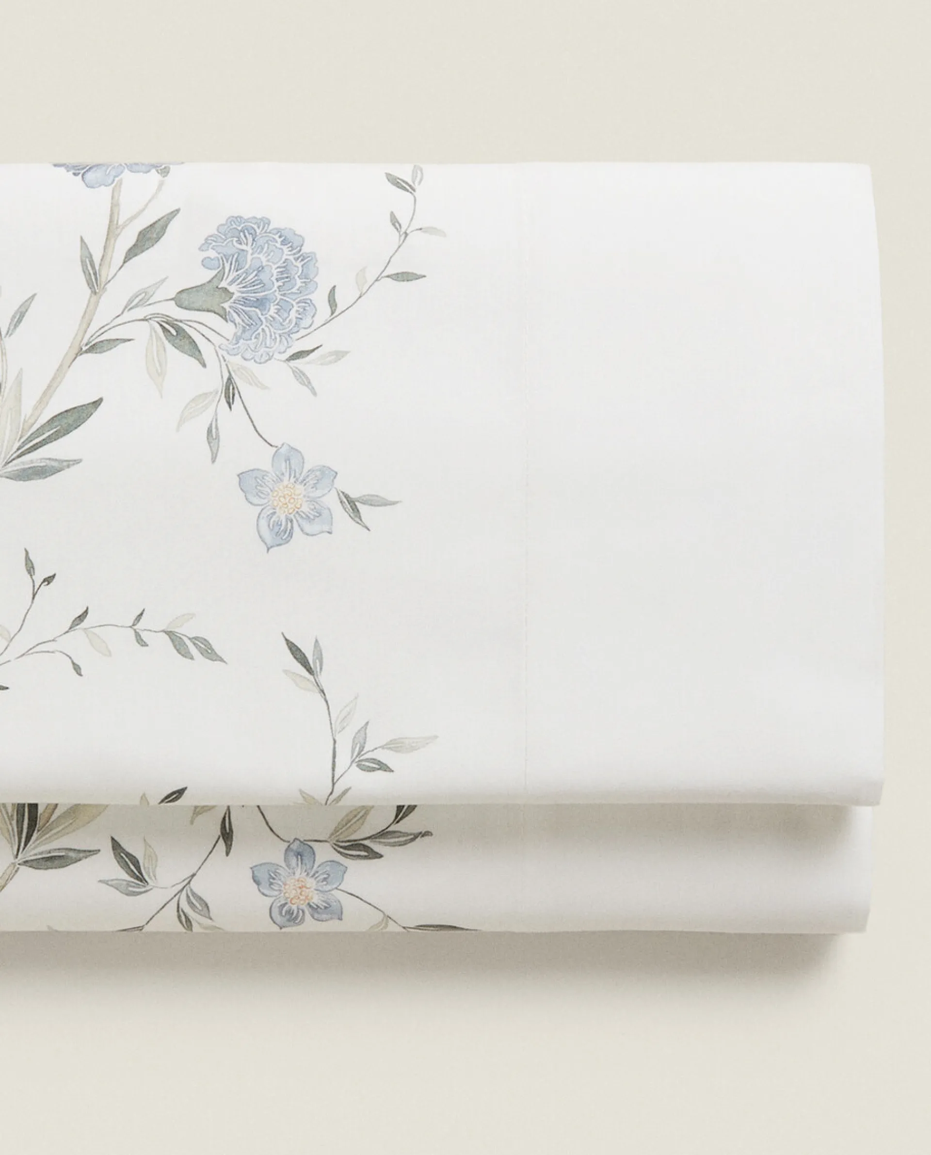 Flat Sheets*ZARA Home Blue Floral Print Flat Sheet Oyster White