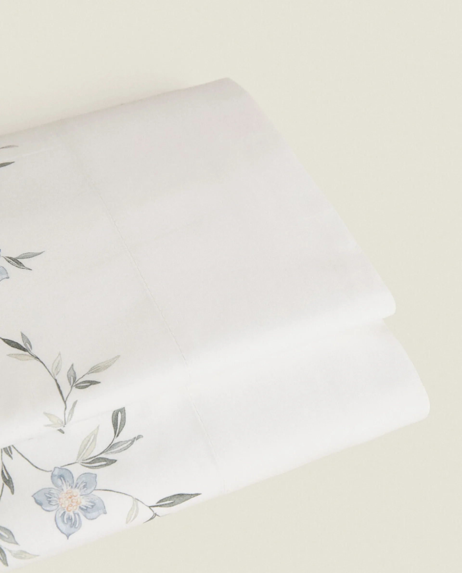 Flat Sheets*ZARA Home Blue Floral Print Flat Sheet Oyster White
