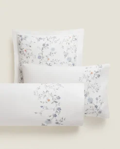 Pillowcases*ZARA Home Blue Flowers Pillowcase Oyster White