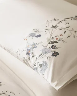 Pillowcases*ZARA Home Blue Flowers Pillowcase Oyster White