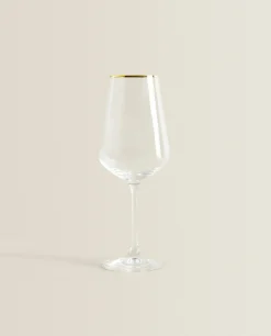 Glasses And Flutes*ZARA Home Bohemia Crystal Gold-Rimmed Wine Glass Golden
