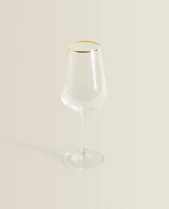 Glasses And Flutes*ZARA Home Bohemia Crystal Gold-Rimmed Wine Glass Golden