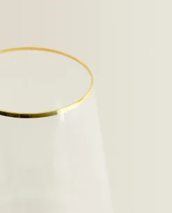 Glasses And Flutes*ZARA Home Bohemia Crystal Gold-Rimmed Wine Glass Golden
