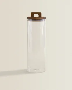 Borosilicate Glass*ZARA Home Borosilicate Glass And Wood Storage Jar Natural Colour