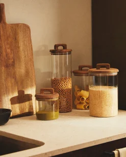 Borosilicate Glass*ZARA Home Borosilicate Glass And Wood Storage Jar Natural Colour