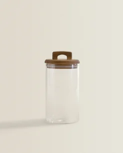 Borosilicate Glass*ZARA Home Borosilicate Glass And Wood Storage Jar Natural Colour