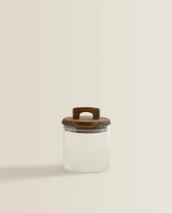 Borosilicate Glass*ZARA Home Borosilicate Glass And Wood Storage Jar Natural Colour