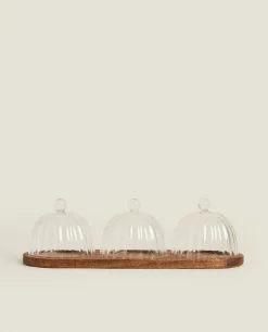 Borosilicate Glass*ZARA Home Borosilicate Glass And Wood Cake Plates Transparent