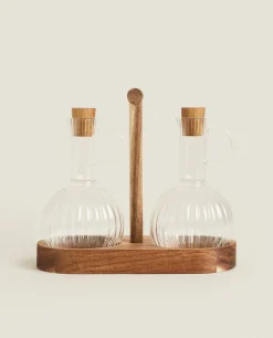 Kitchen Accessories*ZARA Home Bososilicate Glass And Wood Cruet Set Transparent