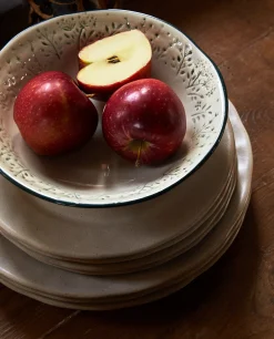 Dining*ZARA Home Bowl With Raised Floral Design For Christmas Green