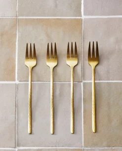 Cutlery*ZARA Home Box 4 Brunch Forks With Hammered Handle Golden