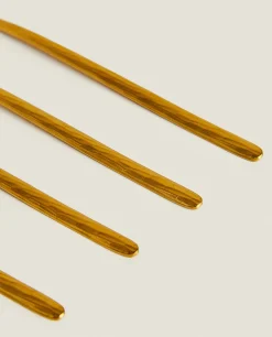 Cutlery*ZARA Home Box 4 Brunch Forks With Hammered Handle Golden