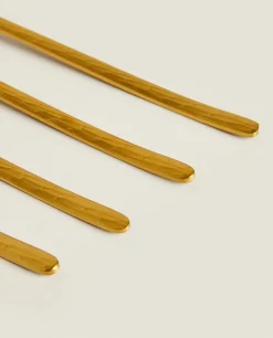 Cutlery*ZARA Home Box 4 Forks With Hammered Handle Golden