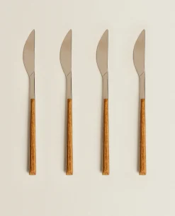 Cutlery*ZARA Home Box 4 Knives With Wood Pattern Handle Brown