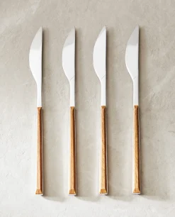 Cutlery*ZARA Home Box 4 Knives With Wood Pattern Handle Brown