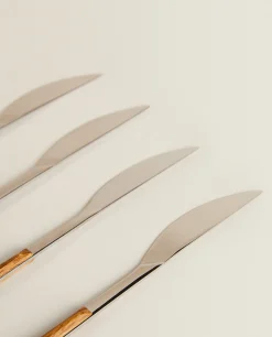 Cutlery*ZARA Home Box 4 Knives With Wood Pattern Handle Brown