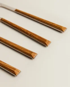 Cutlery*ZARA Home Box 4 Knives With Wood Pattern Handle Brown