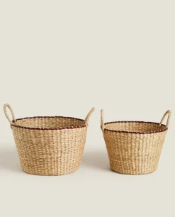Baskets*ZARA Home Braided Basket With Handles Natural Colour