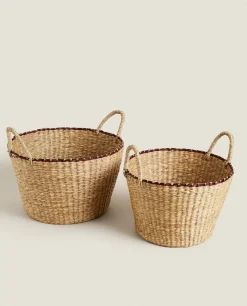 Baskets*ZARA Home Braided Basket With Handles Natural Colour