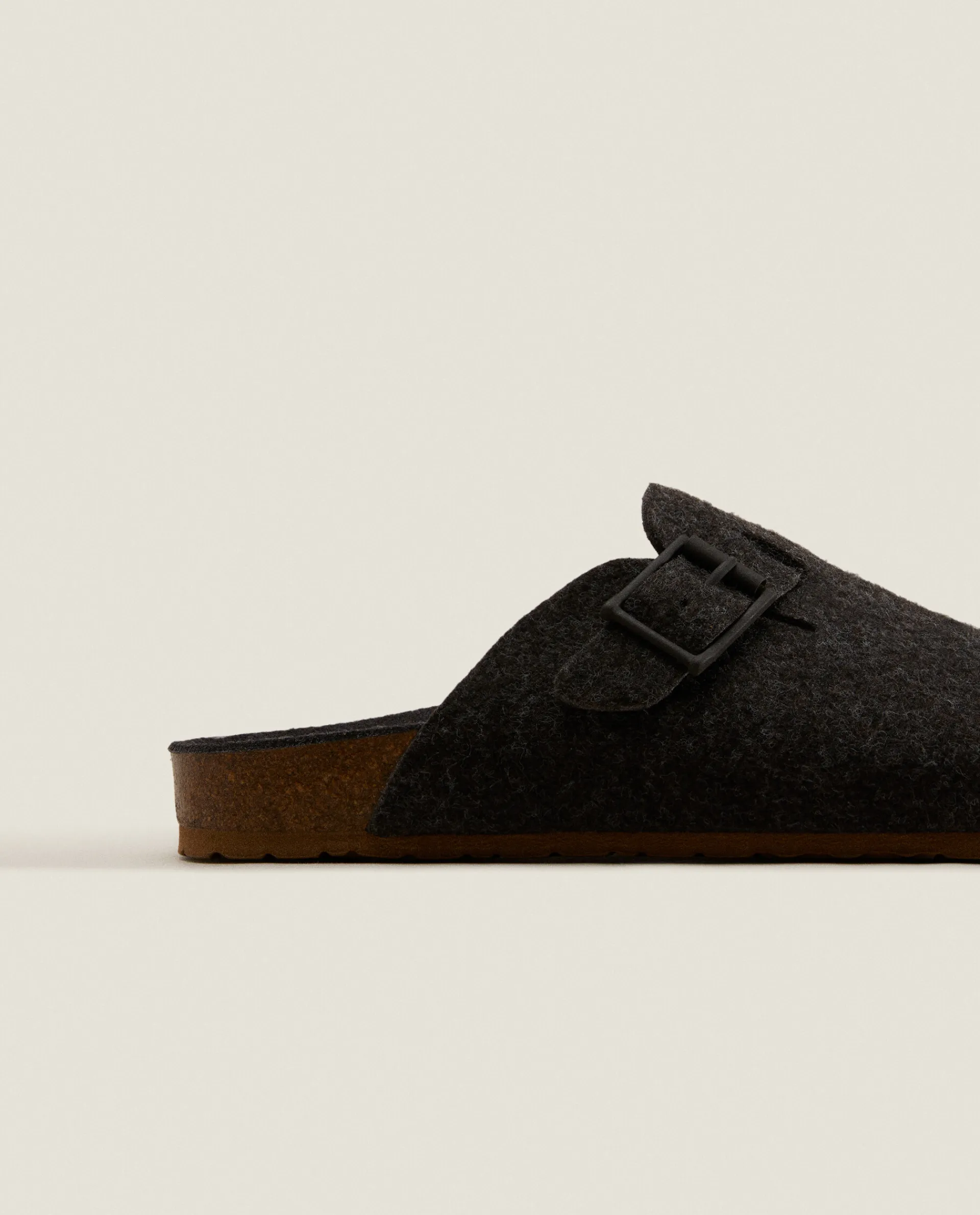 Man*ZARA Home Buckled Felt Mule Clog Slippers Brown