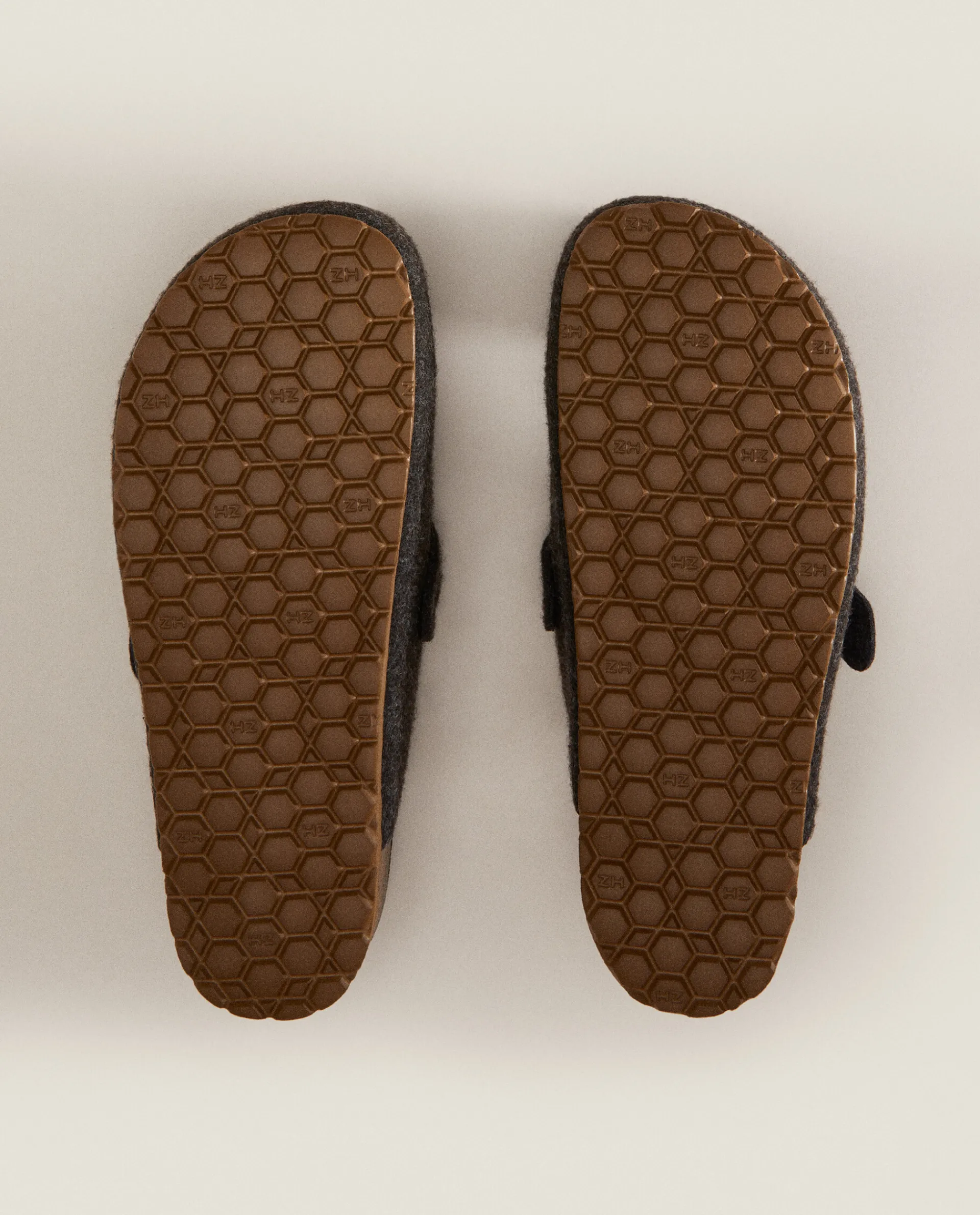 Man*ZARA Home Buckled Felt Mule Clog Slippers Brown