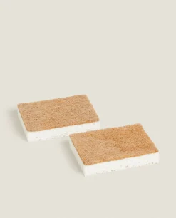 Cleaning*ZARA Home Cellulose And Fiber Non-Scratch Sponges (Pack Of 2) White
