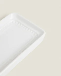 Soap Dishes*ZARA Home Ceramic Soap Dispenser With A Raised Design White