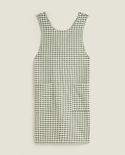 Kitchen Towels, Aprons And Bags*ZARA Home Check Apron With Ruffles Beige