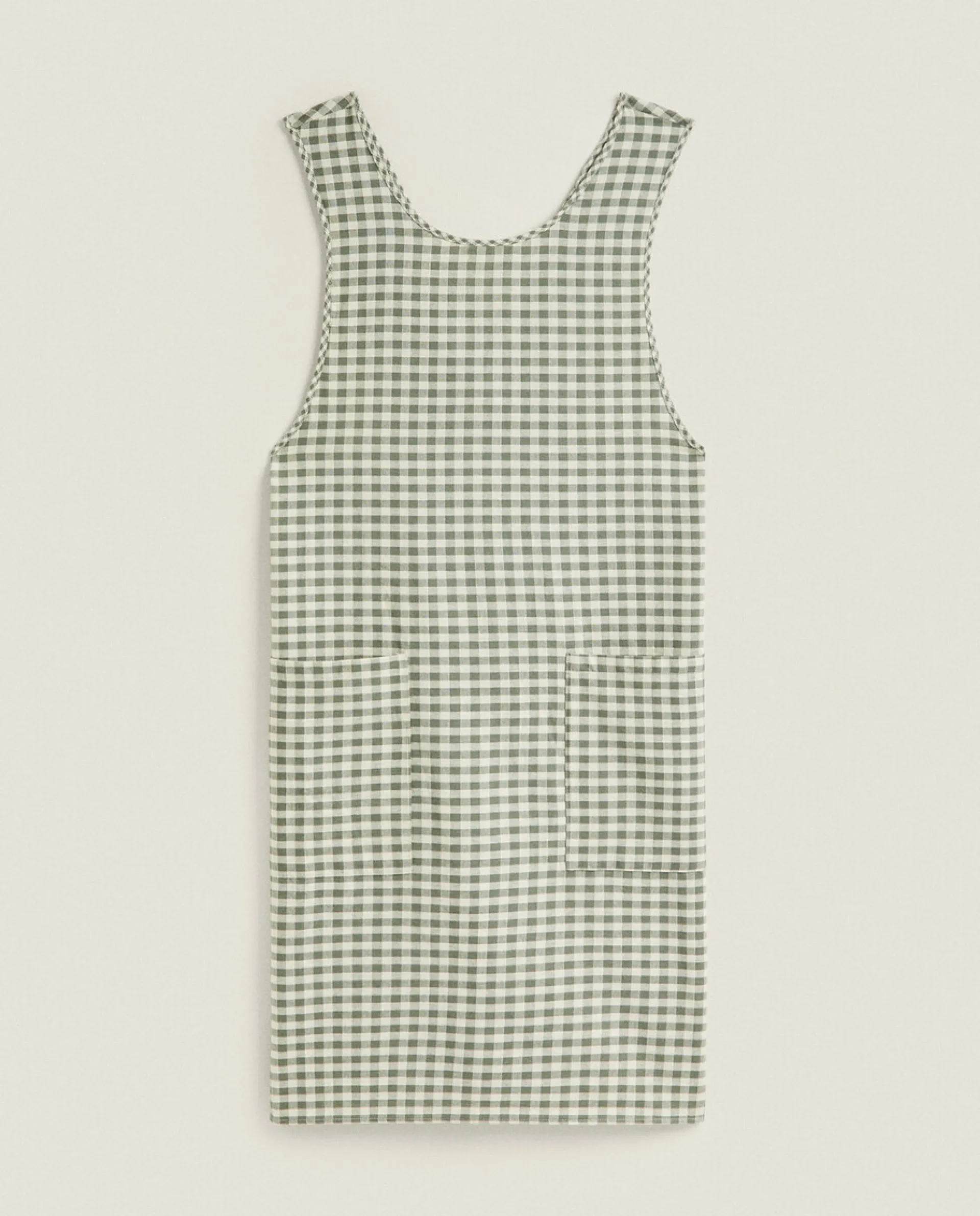 Kitchen Towels, Aprons And Bags*ZARA Home Check Apron With Ruffles Beige