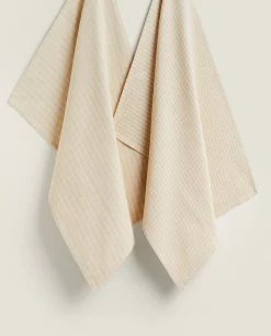 Kitchen Towels, Aprons And Bags*ZARA Home Check Kitchen Towel (Pack Of 2) Natural Colour