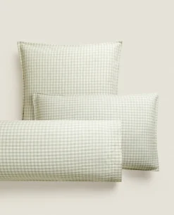 Pillowcases*ZARA Home Check Pillowcase Green