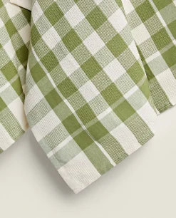 Kitchen Towels, Aprons And Bags*ZARA Home Check Waffle Kitchen Towel (Pack Of 2) Green