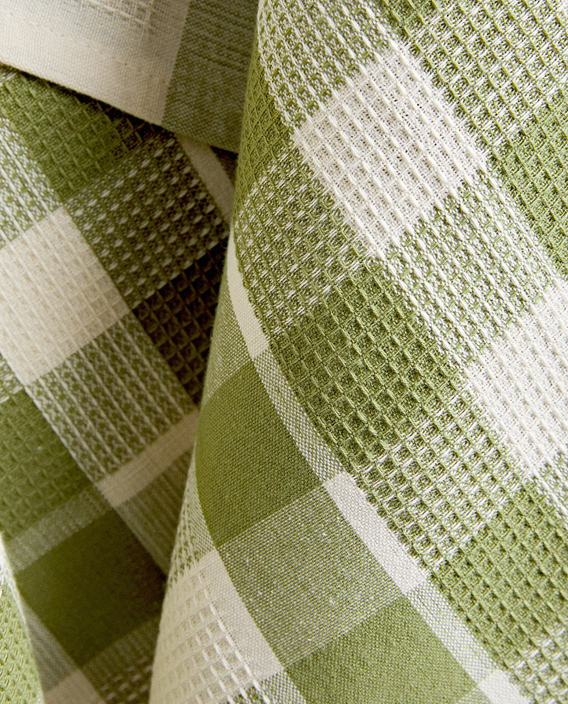 Kitchen Towels, Aprons And Bags*ZARA Home Check Waffle Kitchen Towel (Pack Of 2) Green