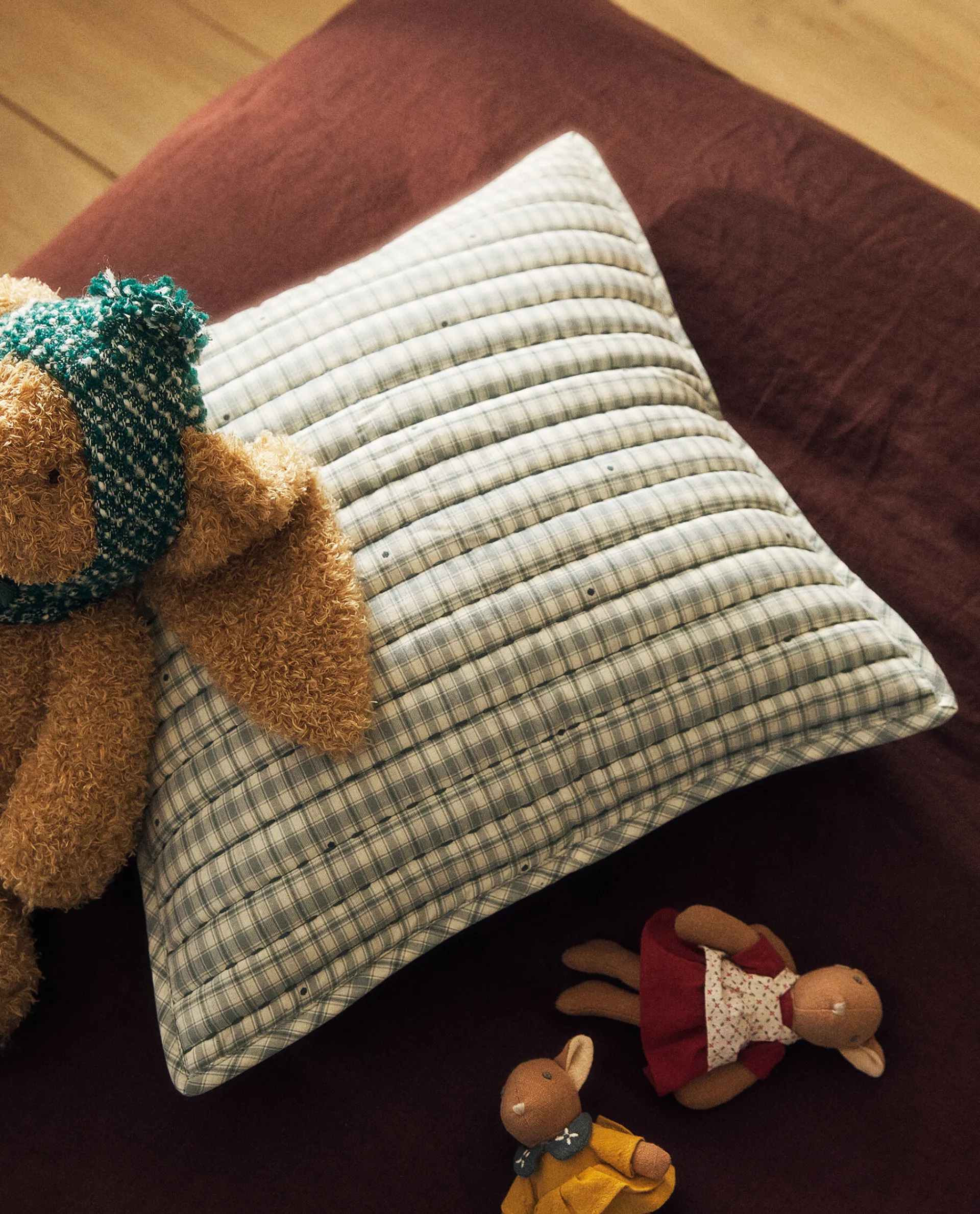 Kids*ZARA Home Children'S Checked Christmas Throw Pillow Cover Green