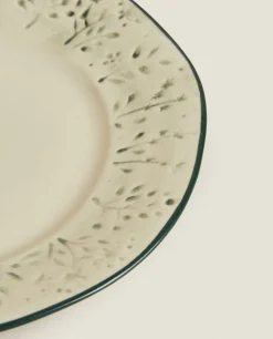 Dining*ZARA Home Christmas Dessert Plate With Raised Floral Design Green