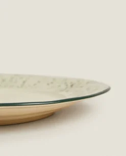 Dining*ZARA Home Christmas Dessert Plate With Raised Floral Design Green