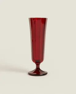 Dining*ZARA Home Christmas Faceted Glass Flute Red