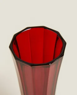 Dining*ZARA Home Christmas Faceted Glass Flute Red