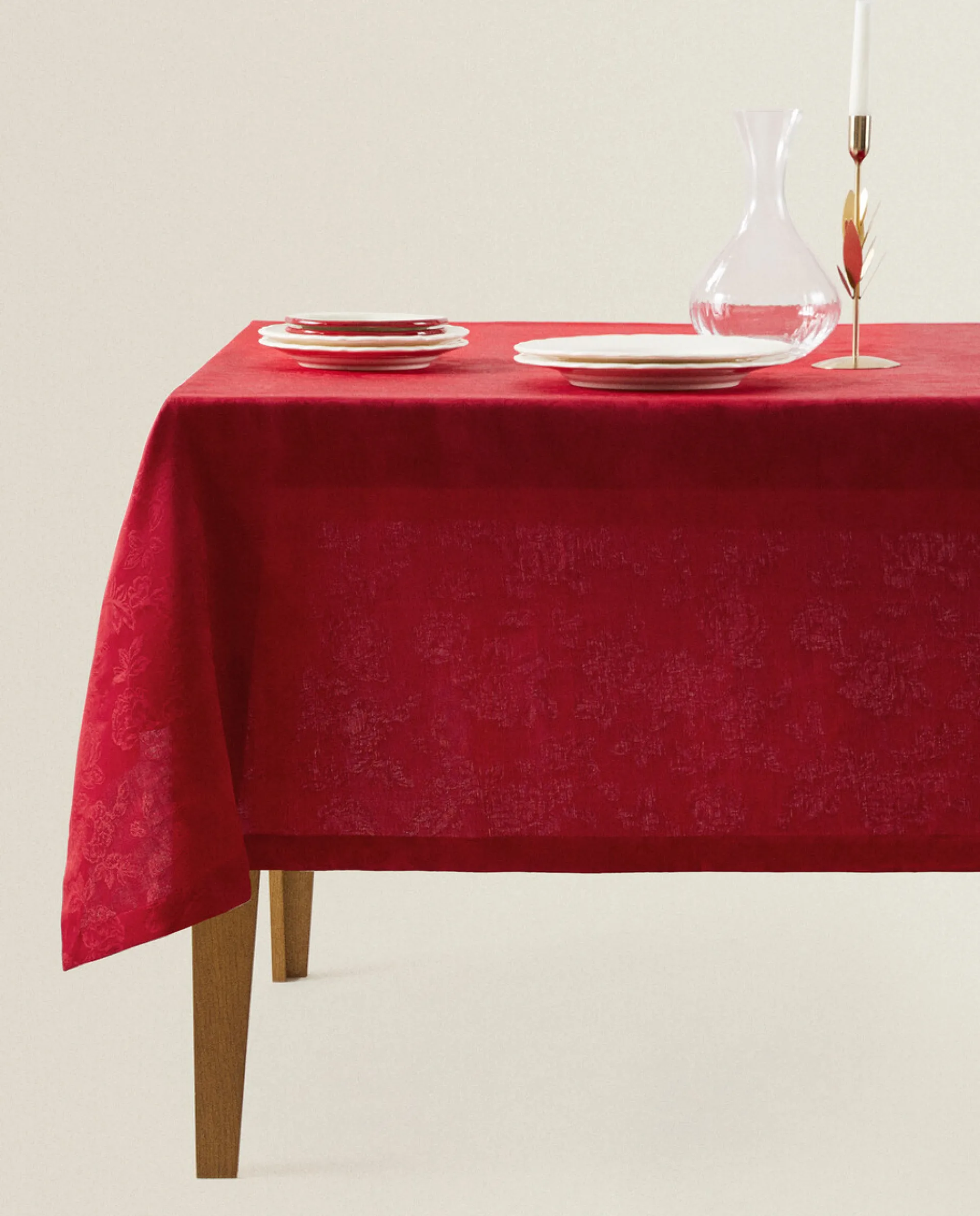 Dining*ZARA Home Christmas Floral Jacquard Tablecloth Red